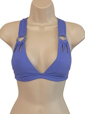 BECCA Modern Edge Rib Ring Halter Bikini Top, Light Purple, Sz SP